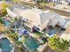 Aerial view of a backyard featuring a private pool, patio with fire pit and patio at 3445 E Pageant Pl, Gilbert, AZ 85297