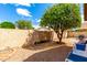 Private backyard featuring a mature tree and secure brick wall perfect for outdoor activities and relaxation at 3971 N 151St Ln, Goodyear, AZ 85395