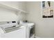 Laundry room featuring modern washer and dryer units, natural lighting and shelves at 4535 E Navigator Ln, Phoenix, AZ 85050