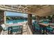 A covered patio with tables and chairs overlooks the community pool, providing a relaxing outdoor space at 4535 E Navigator Ln, Phoenix, AZ 85050