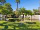 Lush backyard featuring mature trees, vibrant green grass, and a solid block fence at 6800 E Exeter Blvd, Scottsdale, AZ 85251