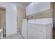 This laundry room includes a washer, dryer, storage cabinets, and water heater for convenience at 10020 W Royal Oak Rd # F, Sun City, AZ 85351