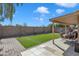 Private backyard with covered patio, dining area, and synthetic grass at 18845 N 23Rd Pl, Phoenix, AZ 85024