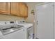 Bright laundry room with washer, dryer, overhead cabinets, and direct access to exterior at 18845 N 23Rd Pl, Phoenix, AZ 85024
