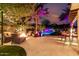 Backyard includes an outdoor kitchen, pool, lounge seating, fire feature, and lush landscaping at 2139 S Granite St, Gilbert, AZ 85295