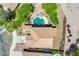 Overhead view of backyard featuring pool, landscaped gravel, small grassy area and desert landscaping at 32901 N Hidden Canyon Dr, San Tan Valley, AZ 85144