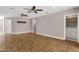 Open living room area featuring stylish wood-look tile floors at 4216 N 20Th St, Phoenix, AZ 85016