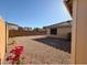 Private backyard with desert landscape, flowering bougainvillea, and a patio area at 2358 E Peach Tree Dr, Chandler, AZ 85249
