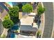 An aerial view of the home showcasing the pool and well-maintained backyard at 1975 E Chilton Dr, Tempe, AZ 85283