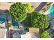 An aerial view of the home showcasing the pool and well-maintained backyard at 1975 E Chilton Dr, Tempe, AZ 85283