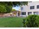 Spacious backyard features a covered patio, lush green lawn, and mature trees perfect for entertaining at 1975 E Chilton Dr, Tempe, AZ 85283