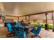 Relax in this covered patio featuring a hot tub, an outdoor fire pit table, and stylish patio furniture at 19858 W San Juan Ave, Litchfield Park, AZ 85340