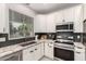 Well-lit kitchen with white cabinets, stainless steel appliances, granite counters, and dark backsplash at 2242 E Palm Ln, Phoenix, AZ 85006