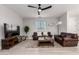 Relaxing living room with leather sofas, an area rug, modern fan and a large window for natural light at 2242 E Palm Ln, Phoenix, AZ 85006