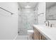 This bathroom features a glass-enclosed shower with marble tiling, and modern fixtures at 7648 N Via Del Paraiso --, Scottsdale, AZ 85258