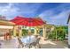 Spacious outdoor patio with dining set and sitting areas with patio umbrellas for relaxing or entertaining friends at 17374 W Adams St, Goodyear, AZ 85338