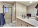 Well-lit bathroom featuring walk-in shower, and a single vanity with modern fixtures at 41590 N 108Th St, Scottsdale, AZ 85262