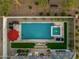 Aerial shot highlighting a backyard pool and spa with ample patio space at 5901 E Sierra Morena St, Mesa, AZ 85215
