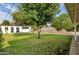 Spacious backyard offers lush green grass, mature shade trees, and a detached structure at 819 N Robson --, Mesa, AZ 85201