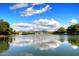 Serene pond reflecting the blue sky and surrounding buildings with mountain views adding to the scenic landscape at 8306 E Via De Dorado --, Scottsdale, AZ 85258