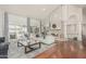 Bright living room features hardwood floors, comfortable seating, fireplace, and views of backyard at 10205 E Corrine Dr, Scottsdale, AZ 85260