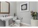 Stylish half bathroom with updated fixtures and elegant decor at 5291 S Bradshaw Pl, Chandler, AZ 85249
