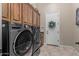 Convenient laundry room with front-load washer and dryer, and ample cabinet space at 5291 S Bradshaw Pl, Chandler, AZ 85249