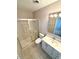 Bathroom with a shower over tub, a single vanity, and tile flooring at 814 S 80Th St, Mesa, AZ 85208