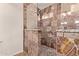Modern bathroom with a glass enclosed shower featuring mosaic tile and granite accents at 4940 S Rosemary Dr, Chandler, AZ 85248