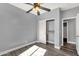 Inviting bedroom with ceiling fan, closet and easy access to attached bath at 21616 E Calle De Flores --, Queen Creek, AZ 85142