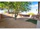 Backyard with desert landscaping, brick patio, and artificial turf for low maintenance at 418 E Clairidge Dr, San Tan Valley, AZ 85143
