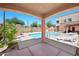 The community pool's shaded seating areas, offer a perfect spot for relaxation, next to the sparkling, refreshing water at 625 S Roosevelt St, Tempe, AZ 85281