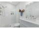 Bathroom with updated vanity, fixtures, subway tile shower and decorative accents at 6350 N 78Th St # 280, Scottsdale, AZ 85250