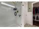 Modern tiled shower with sleek glass door and stylish fixtures in updated bathroom at 7445 E Eagle Crest Dr # 1145, Mesa, AZ 85207