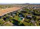 Wide aerial perspective showing the neighborhood's landscaping, homes, and nearby developments in a growing community at 2350 E Melrose St, Gilbert, AZ 85297