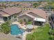 Aerial view of a backyard oasis with pool, mature landscaping, covered patio and grass area at 26624 N 41St St, Cave Creek, AZ 85331