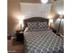 Cozy bedroom showcasing a patterned bedspread, ambient lighting, and a minimalist design at 30 E Brown Rd # 2065, Mesa, AZ 85201