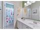 Bathroom features a double vanity and a shower/tub combo behind an alphabet shower curtain at 3812 N Barron --, Mesa, AZ 85207