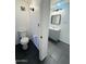 Modern bathroom with grey tile, toilet, and vanity with a white countertop at 4517 S Grandview Ave, Tempe, AZ 85282