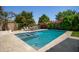 Relaxing backyard pool and spa area with desert landscaping, lounge chairs and palm trees at 556 W Sagebrush St, Gilbert, AZ 85233