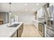 Spacious kitchen with a large island, stainless steel appliances, and a view of the living area at 6739 E Thunderbird Rd, Scottsdale, AZ 85254