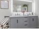 Stylish bathroom boasts double sinks, lighted mirror, and sleek gray cabinetry at 12212 N Paradise Vlg S Pkwy # 113, Phoenix, AZ 85032