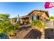Landscaped backyard features a covered patio, lush greenery, and a peaceful outdoor living space at 20558 N 263Rd Dr, Buckeye, AZ 85396
