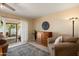 Cozy living room features comfortable seating, natural light, and sliding door access to the outside at 2407 W Rue De Lamour Ave, Phoenix, AZ 85029
