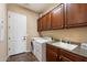 Functional laundry room featuring a washer, dryer, sink, and ample cabinet space for storage at 5621 E Lonesome Trl, Cave Creek, AZ 85331