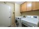 Well-organized laundry room with modern washer and dryer, and cabinets for storage at 9543 E Kiisa Dr, Scottsdale, AZ 85262
