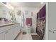 Bathroom with a white vanity, granite countertop, and a shower with decorative curtain at 8111 E Jerome Ave, Mesa, AZ 85209