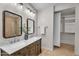 Bathroom featuring double vanity with marble countertop, and walk in shower at 9223 E Camino Del Santo --, Scottsdale, AZ 85260