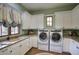 Well-appointed laundry room featuring ample storage, granite countertops, and modern washer and dryer units at 9820 E Thompson Peak Pkwy # 628, Scottsdale, AZ 85255