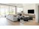Bright living room featuring modern furniture, a fireplace, and large windows offering scenic views at 10795 E Sutherland Way, Scottsdale, AZ 85262